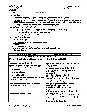Giáo án Đại số Lớp 9 - Tiết 22 Luyện tập - Năm học 2017-2018 - Phạm Quang Huy